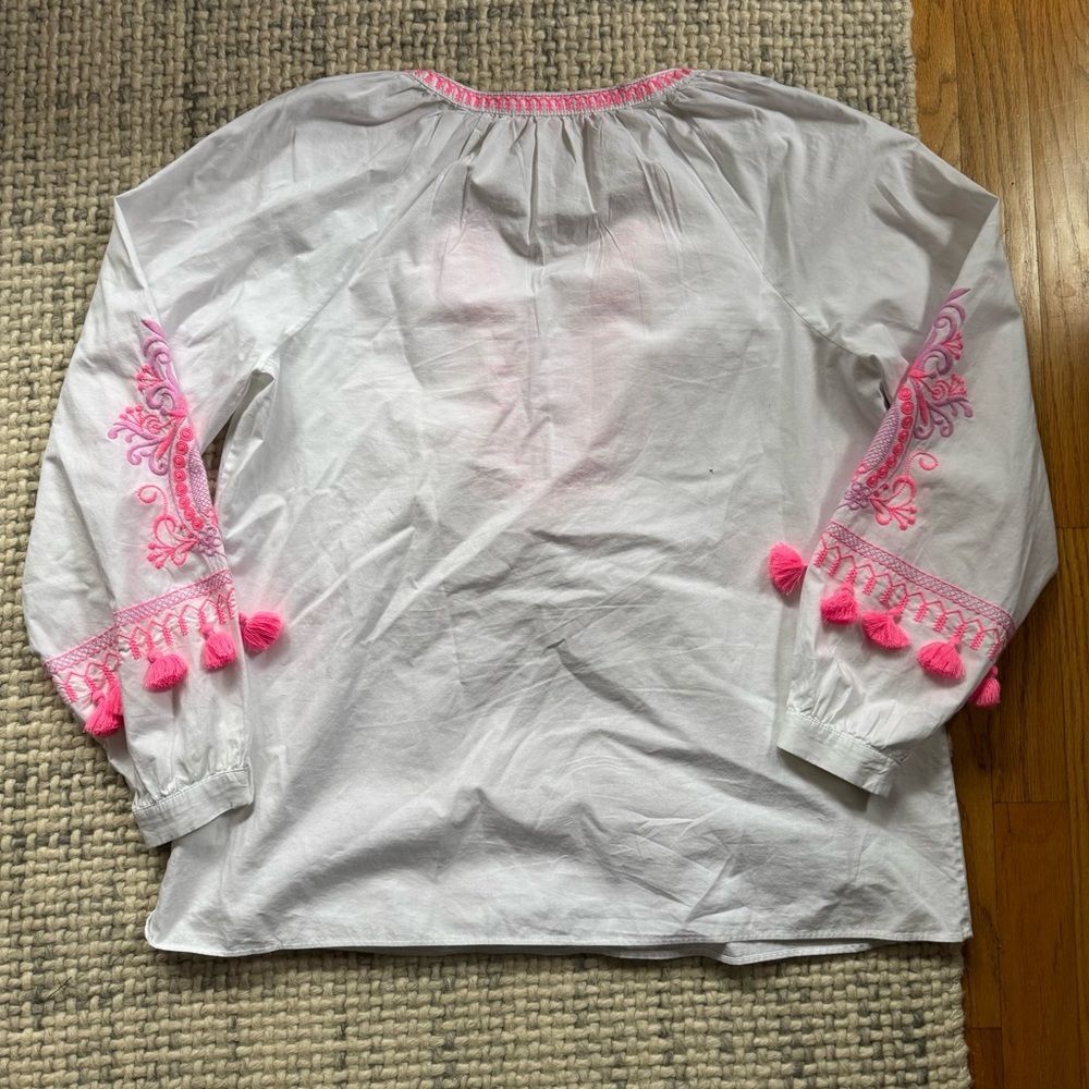 Lilly Pulitzer Kaydence White Pink Embellished Blouse Medium - Picture 6 of 6
